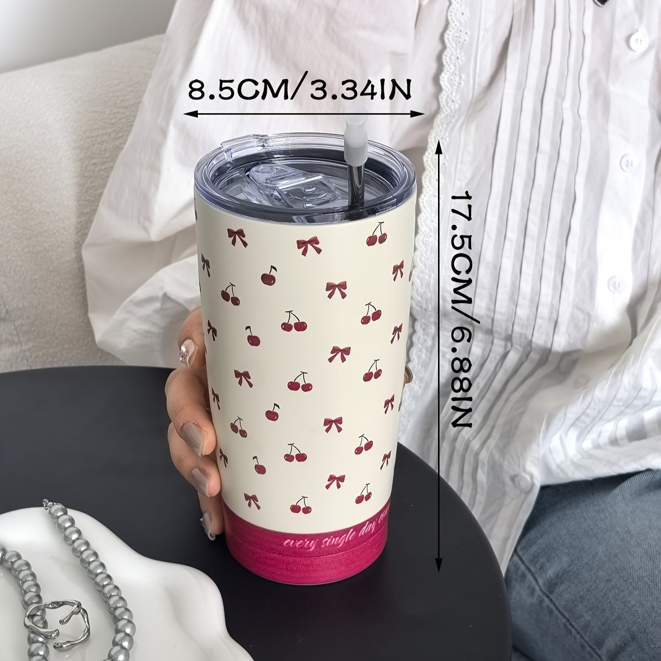 ✨Stainless Steel Cherry and Bow Cup with Straw✨