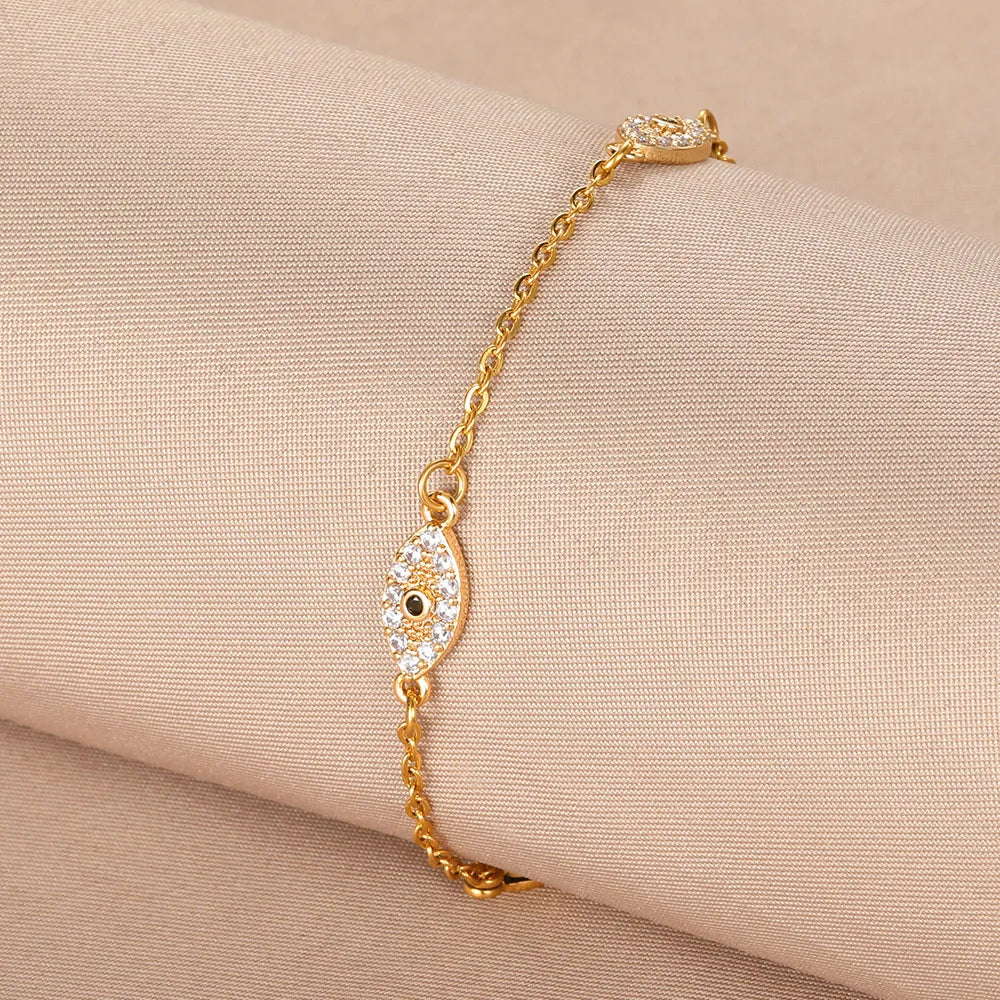 Stainless Steel Pave Evil Eye Bracelet