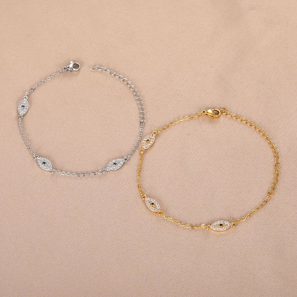 Stainless Steel Pave Evil Eye Bracelet