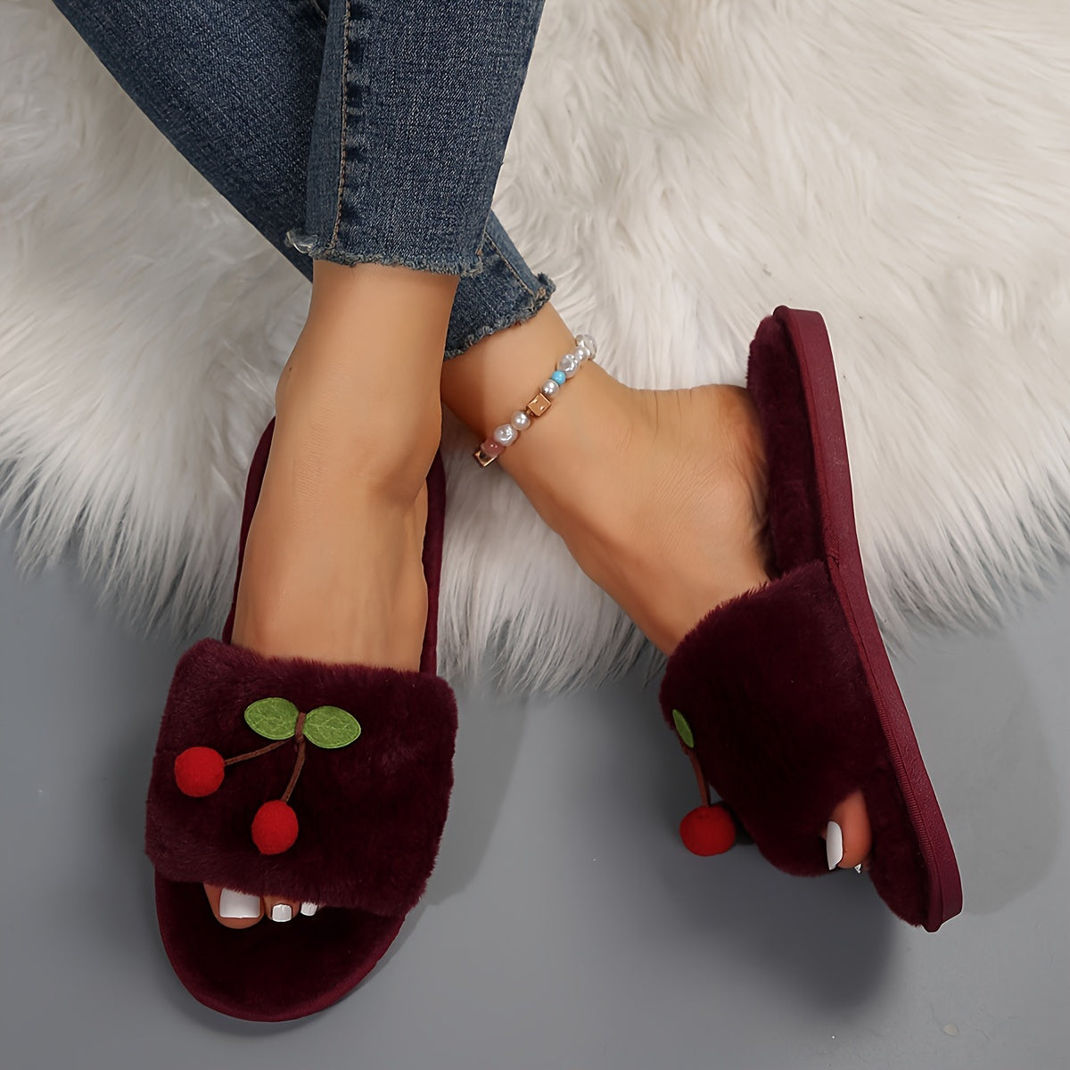 Cherry Winter Plush Slippers