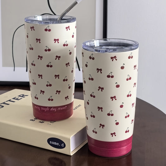 ✨Stainless Steel Cherry and Bow Cup with Straw✨