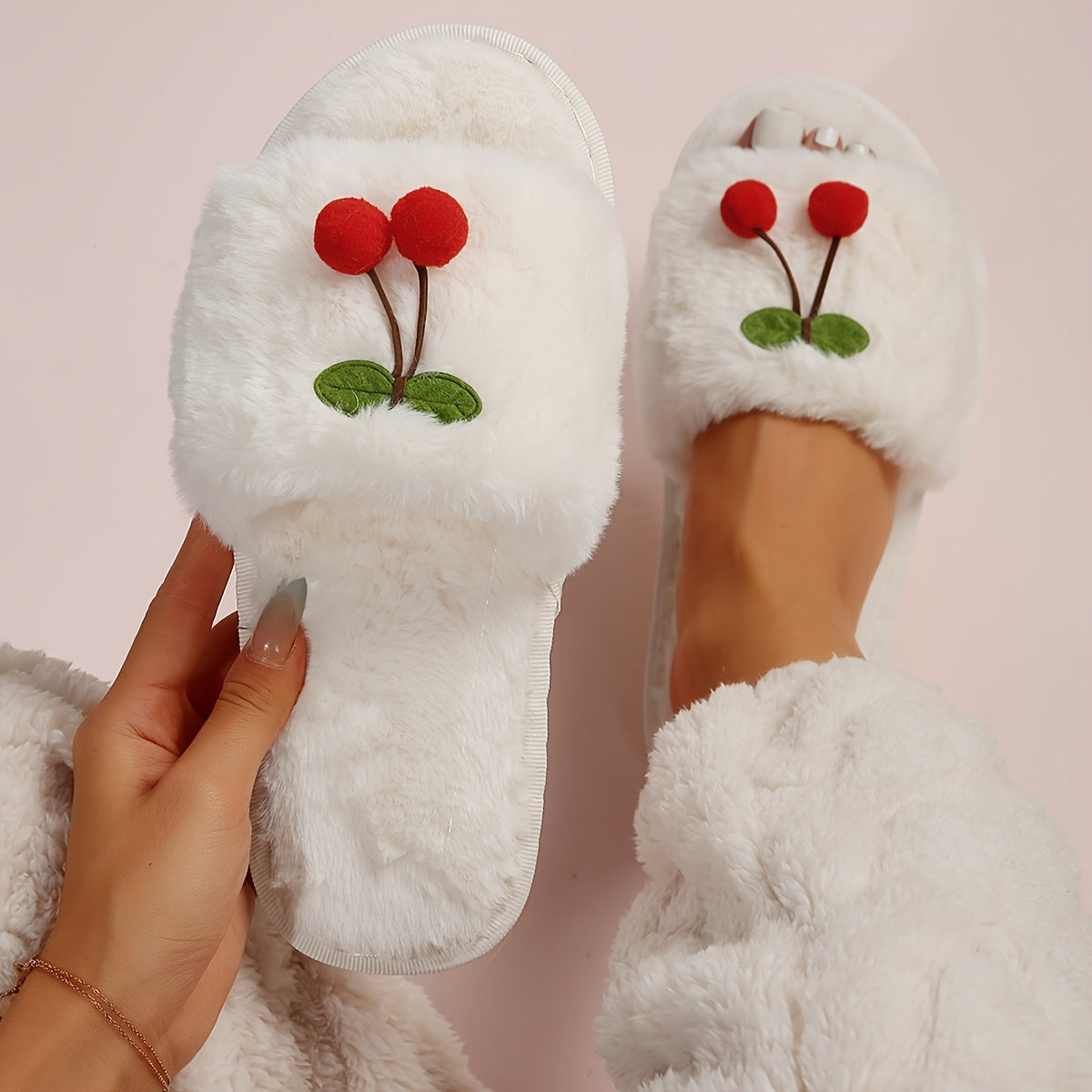 Cherry Winter Plush Slippers