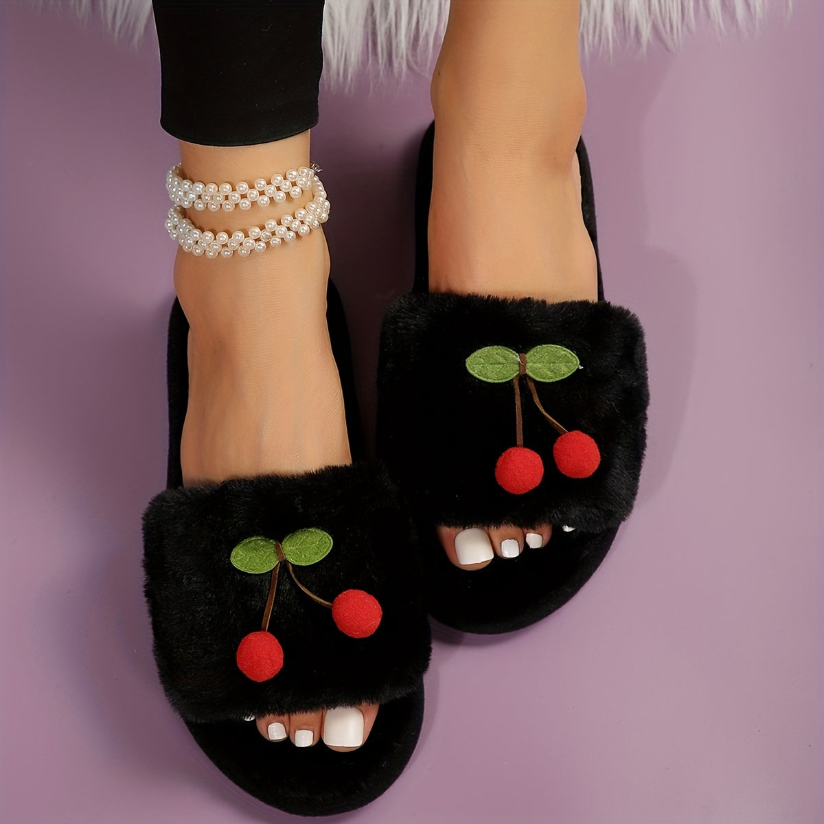Cherry Winter Plush Slippers