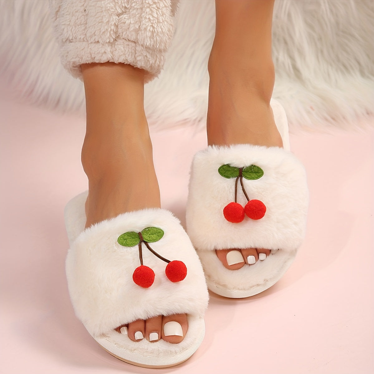 Cherry Winter Plush Slippers
