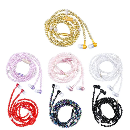 ✨Beaded Pearl Necklace Earphones w/Microphone✨