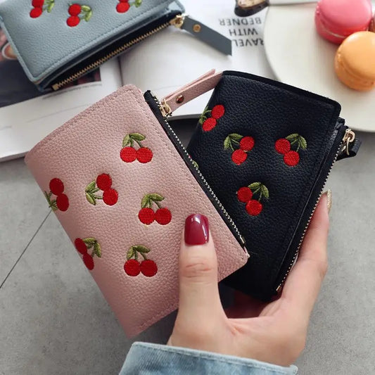 ✨Cherry Embroidered Zipper Wallet✨