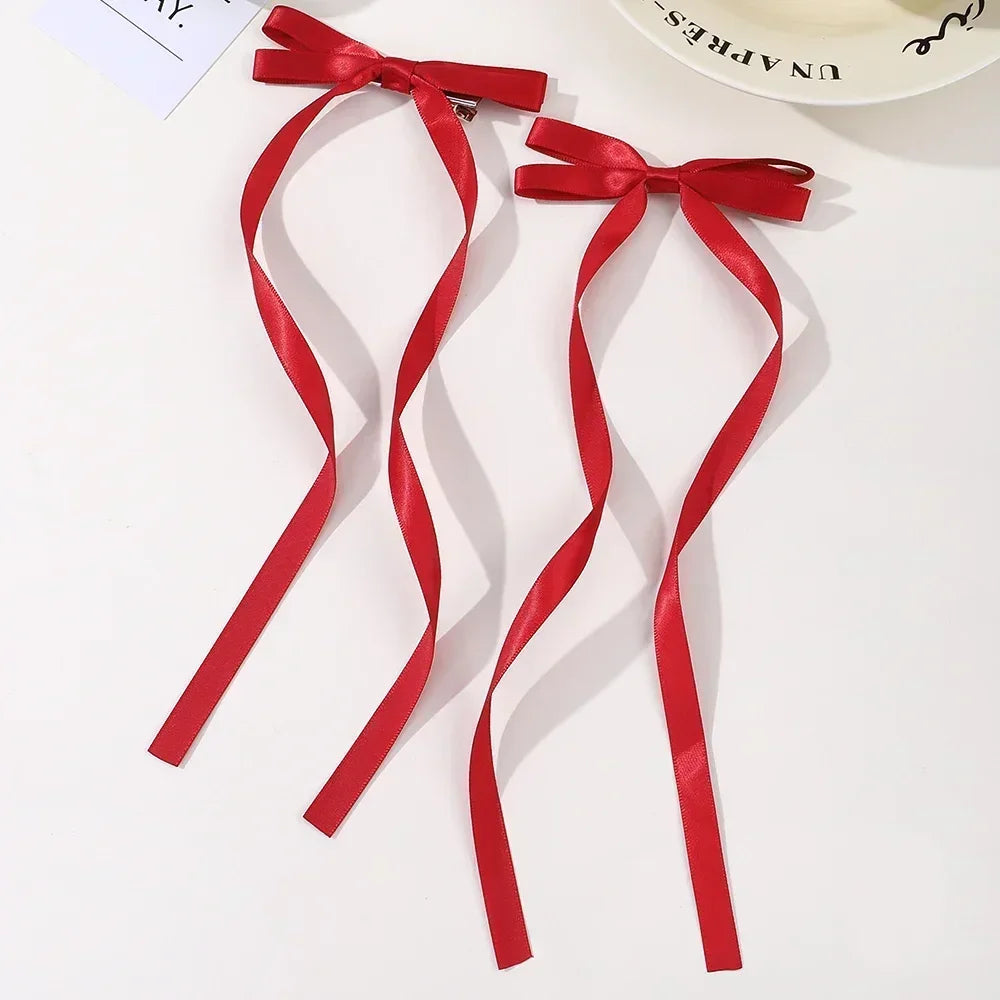 2pc Long Ribbon Bow Hairclips