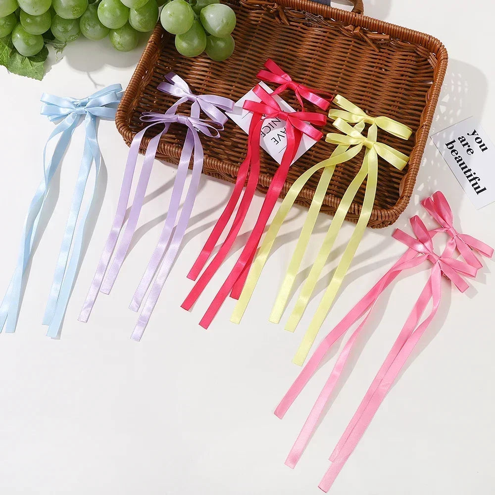 2pc Long Ribbon Bow Hairclips