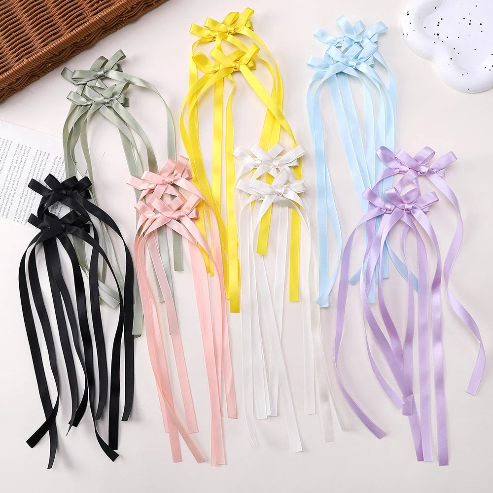 2pc Long Ribbon Bow Hairclips