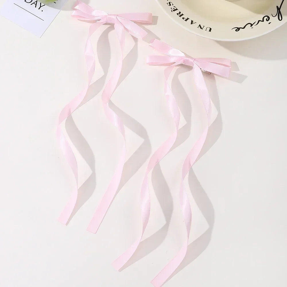2pc Long Ribbon Bow Hairclips