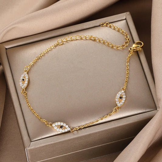 Stainless Steel Pave Evil Eye Bracelet